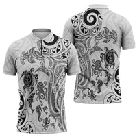 New Zealand Sea Animals with Maori Tribal Tattoo Zipper Polo Shirt White Color LT03 - Polynesian Pride