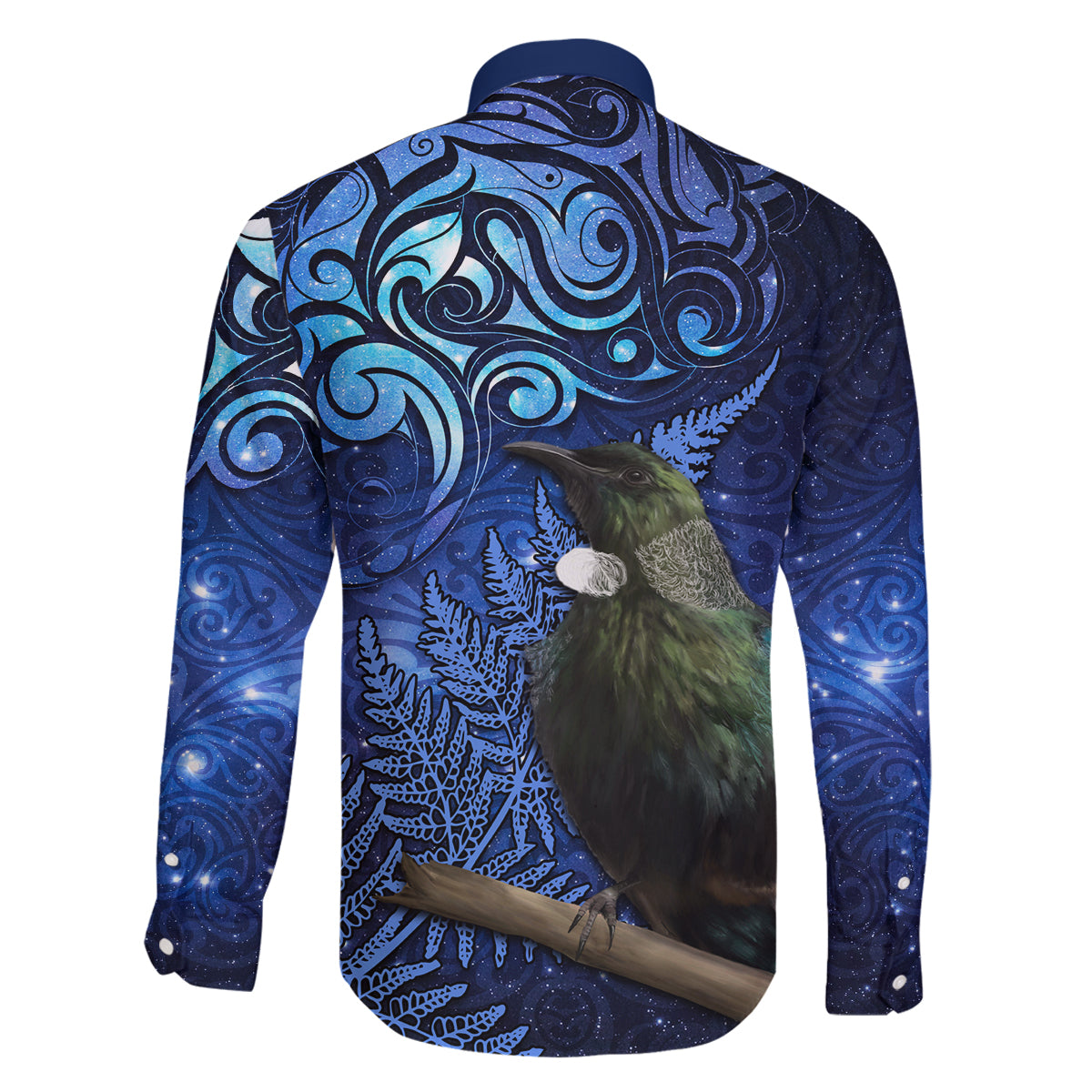 New Zealand Tui Bird Matariki Family Matching Puletasi and Hawaiian Shirt Maori New Year with Galaxy Fern LT03 - Polynesian Pride