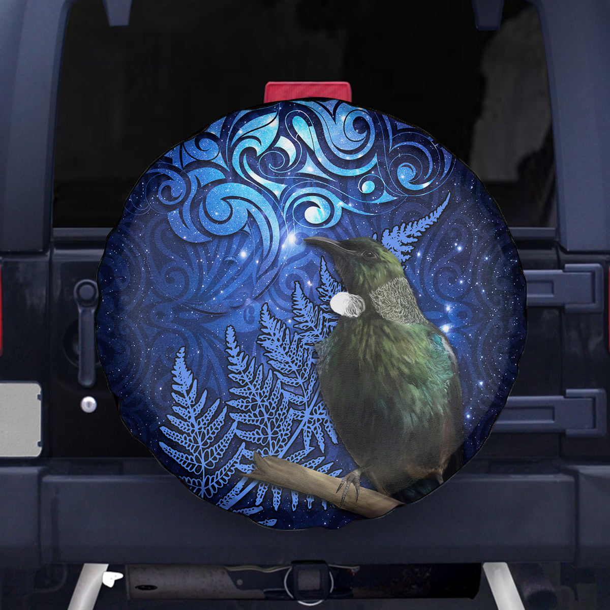 New Zealand Tui Bird Matariki Spare Tire Cover Maori New Year with Galaxy Fern LT03 - Polynesian Pride
