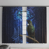 New Zealand Tui Bird Matariki Window Curtain Maori New Year with Galaxy Fern