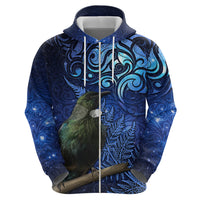 New Zealand Tui Bird Matariki Zip Hoodie Maori New Year with Galaxy Fern LT03 - Polynesian Pride