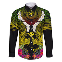 Hawaii Kanaka Maoli Family Matching Tank Maxi Dress and Hawaiian Shirt Double Shark and Hibiscus Flowers