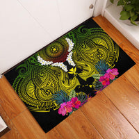 Hawaii Kanaka Maoli Rubber Doormat Double Shark and Hibiscus Flowers