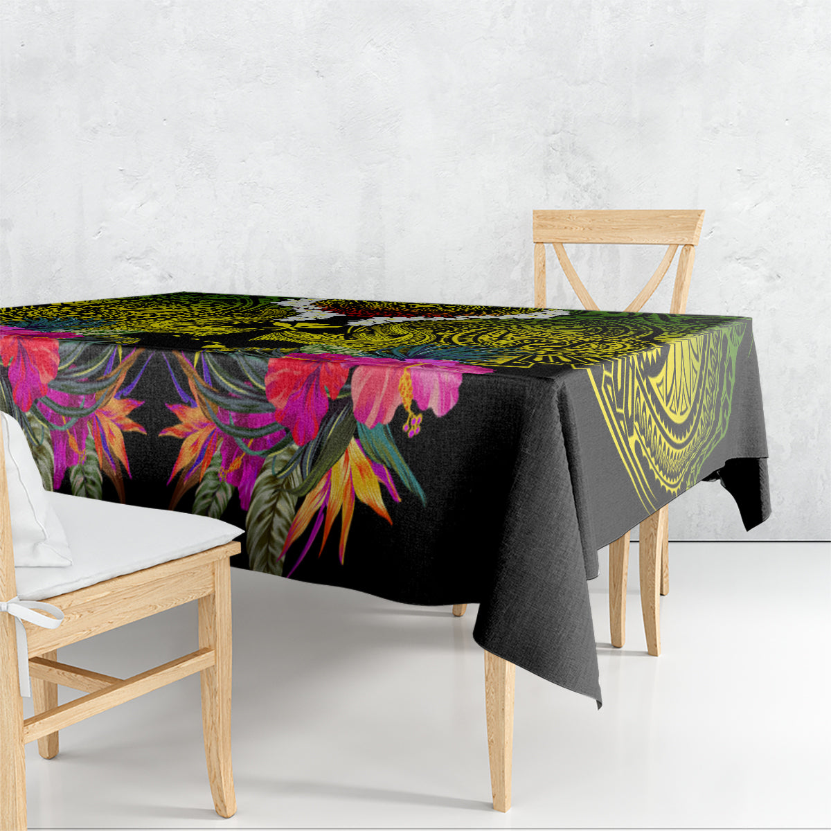 Hawaii Kanaka Maoli Tablecloth Double Shark and Hibiscus Flowers