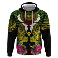 Hawaii Kanaka Maoli Zip Hoodie Double Shark and Hibiscus Flowers