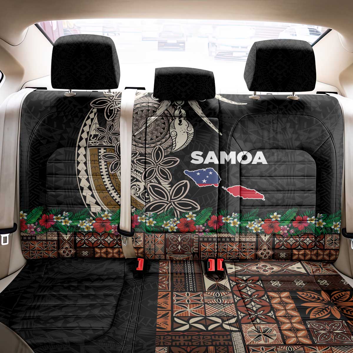 Samoa Siapo Polynesian Art Back Car Seat Cover Tropical Flowers and Tatau Pattern Brown