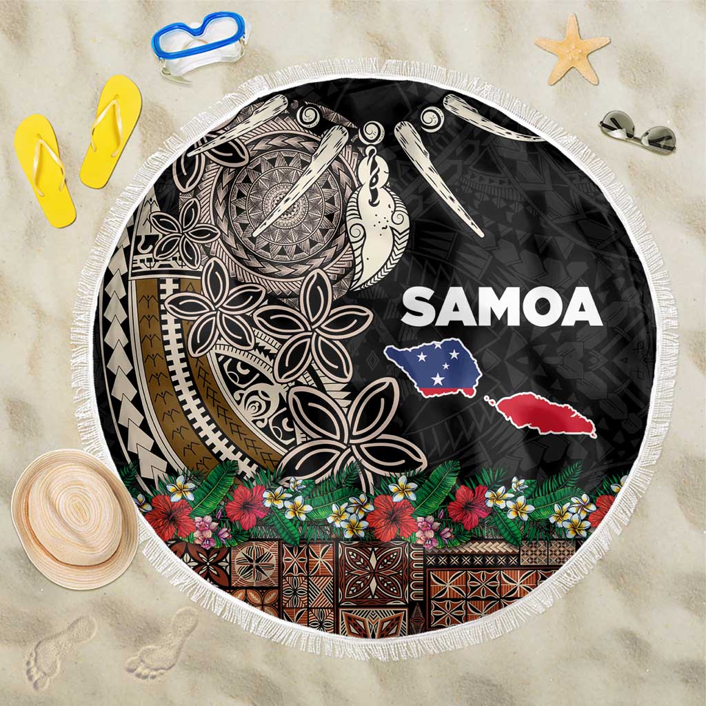 Samoa Siapo Polynesian Art Beach Blanket Tropical Flowers and Tatau Pattern Brown