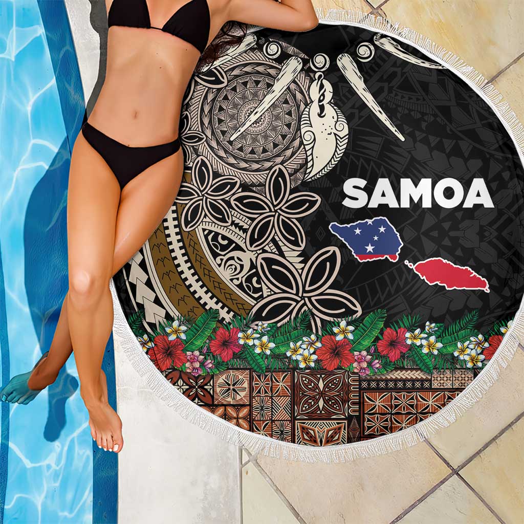 Samoa Siapo Polynesian Art Beach Blanket Tropical Flowers and Tatau Pattern Brown