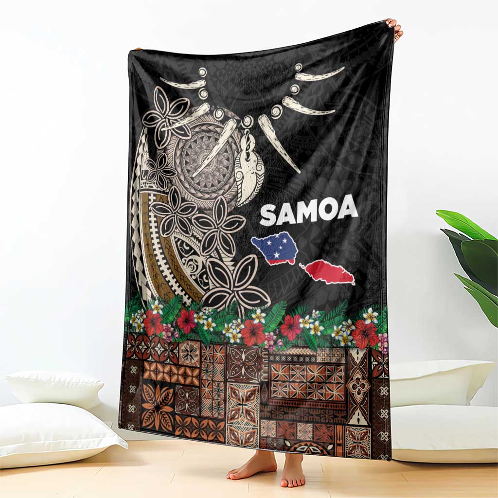 Samoa Siapo Polynesian Art Blanket Tropical Flowers and Tatau Pattern Brown