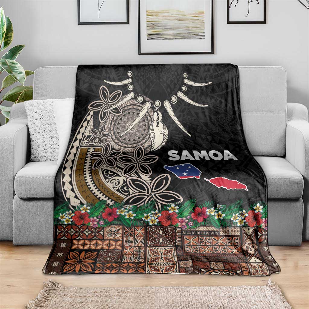 Samoa Siapo Polynesian Art Blanket Tropical Flowers and Tatau Pattern Brown