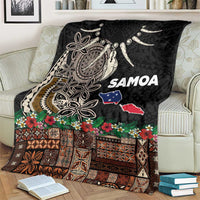 Samoa Siapo Polynesian Art Blanket Tropical Flowers and Tatau Pattern Brown
