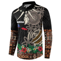 Samoa Siapo Polynesian Art Button Sweatshirt Tropical Flowers and Tatau Pattern Brown