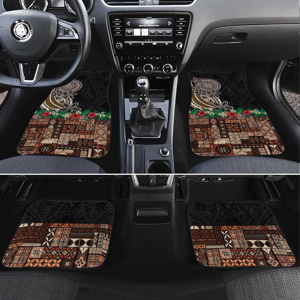 Samoa Siapo Polynesian Art Car Mats Tropical Flowers and Tatau Pattern Brown