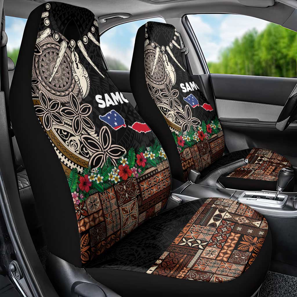 Samoa Siapo Polynesian Art Car Seat Cover Tropical Flowers and Tatau Pattern Brown
