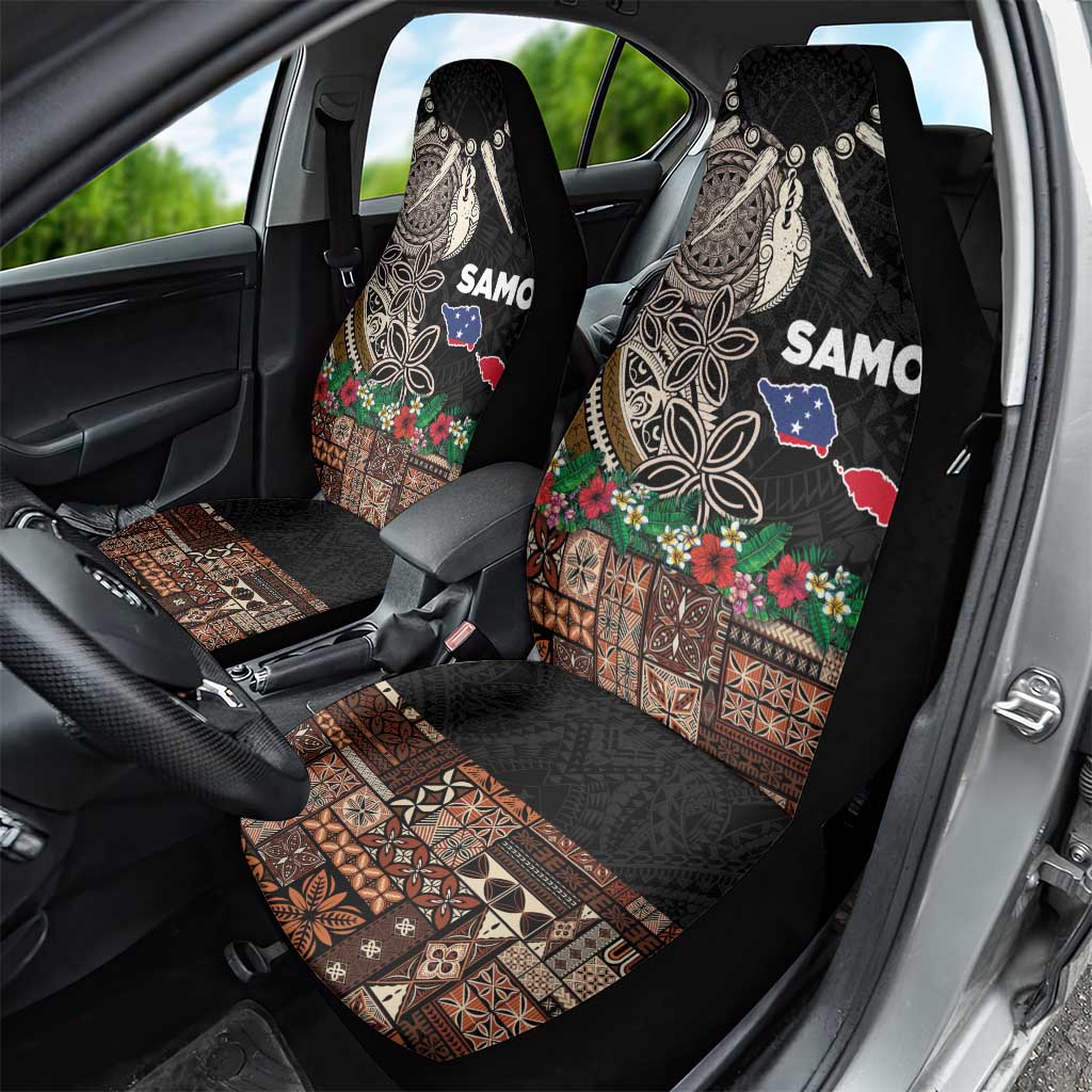 Samoa Siapo Polynesian Art Car Seat Cover Tropical Flowers and Tatau Pattern Brown