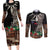 Samoa Siapo Polynesian Art Couples Matching Long Sleeve Bodycon Dress and Long Sleeve Button Shirt Tropical Flowers and Tatau Pattern Brown