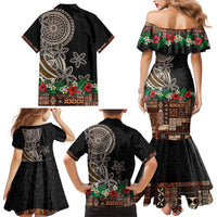 Samoa Siapo Polynesian Art Family Matching Mermaid Dress and Hawaiian Shirt Tropical Flowers and Tatau Pattern Brown