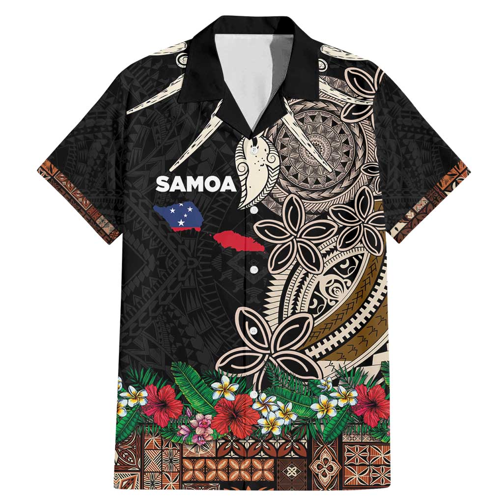 Samoa Siapo Polynesian Art Family Matching Mermaid Dress and Hawaiian Shirt Tropical Flowers and Tatau Pattern Brown