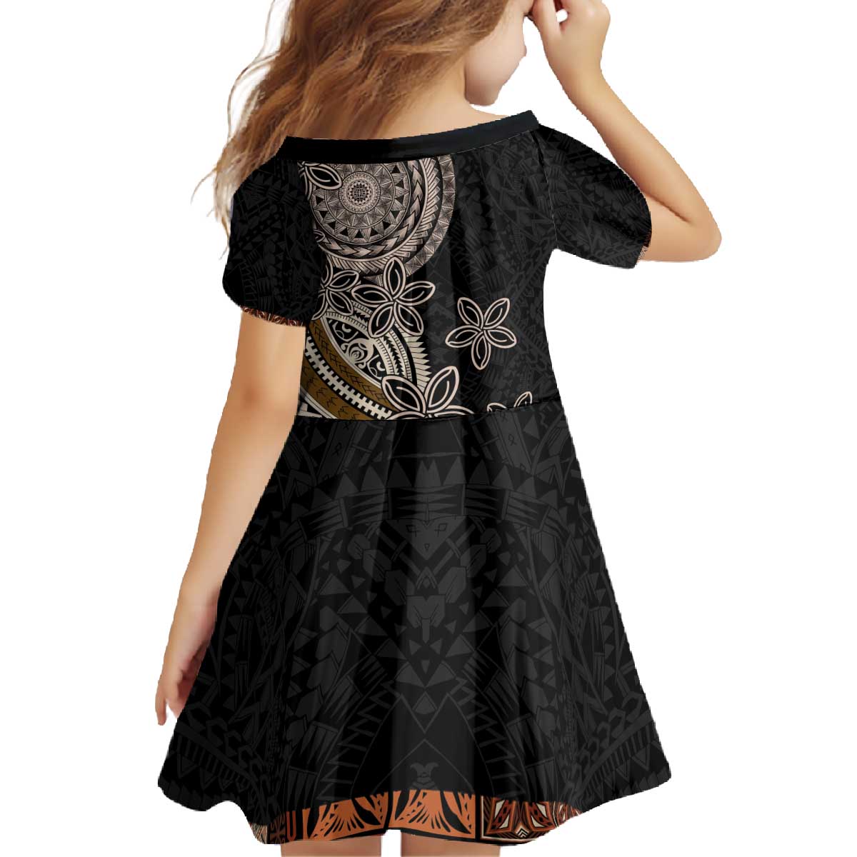 Samoa Siapo Polynesian Art Family Matching Off The Shoulder Long Sleeve Dress and Hawaiian Shirt Tropical Flowers and Tatau Pattern Brown