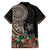 Samoa Siapo Polynesian Art Family Matching Off Shoulder Maxi Dress and Hawaiian Shirt Tropical Flowers and Tatau Pattern Brown