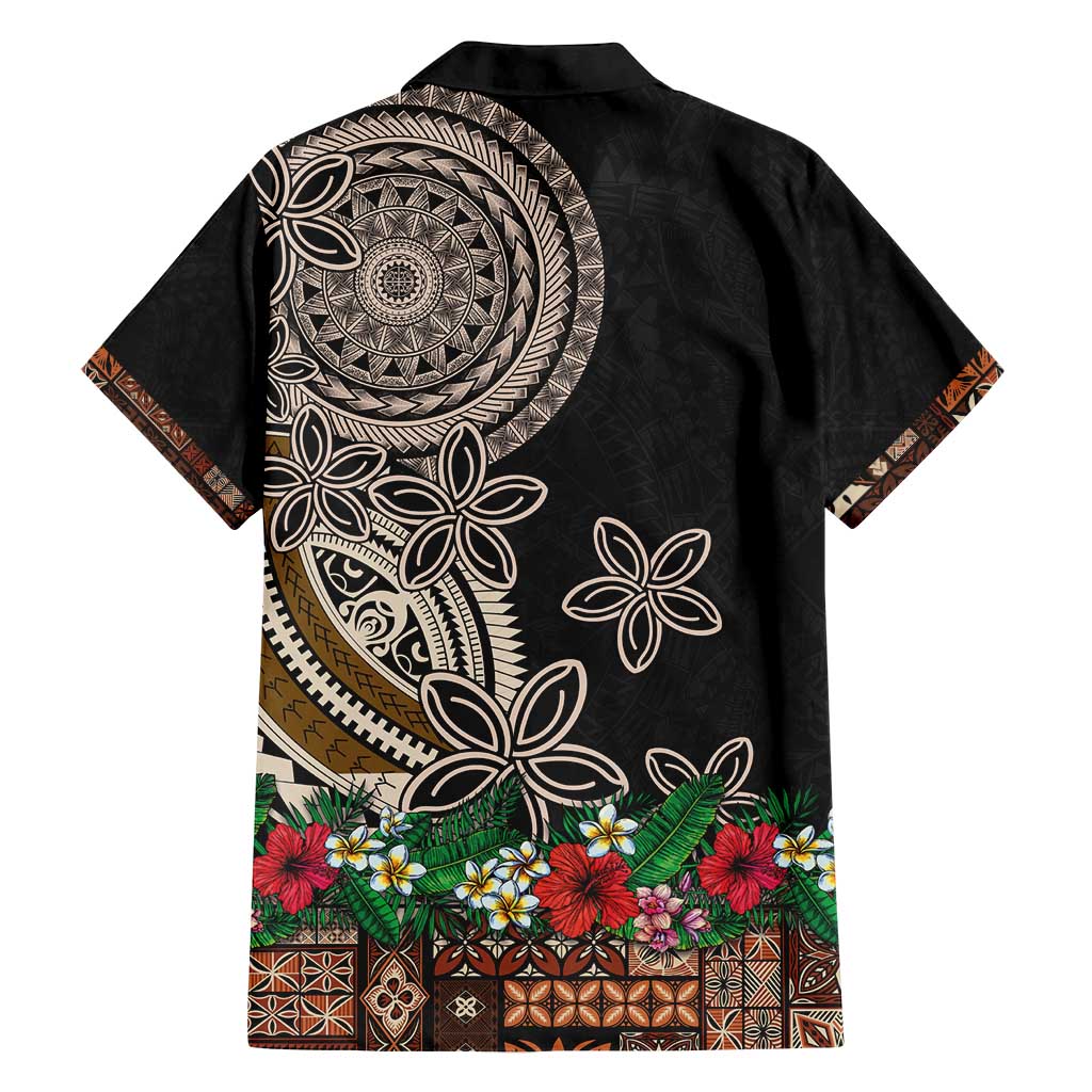 Samoa Siapo Polynesian Art Family Matching Off Shoulder Short Dress and Hawaiian Shirt Tropical Flowers and Tatau Pattern Brown