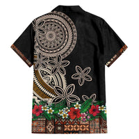 Samoa Siapo Polynesian Art Family Matching Off Shoulder Short Dress and Hawaiian Shirt Tropical Flowers and Tatau Pattern Brown