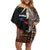 Samoa Siapo Polynesian Art Family Matching Off Shoulder Short Dress and Hawaiian Shirt Tropical Flowers and Tatau Pattern Brown