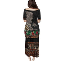 Samoa Siapo Polynesian Art Family Matching Puletasi and Hawaiian Shirt Tropical Flowers and Tatau Pattern Brown