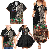 Samoa Siapo Polynesian Art Family Matching Summer Maxi Dress and Hawaiian Shirt Tropical Flowers and Tatau Pattern Brown