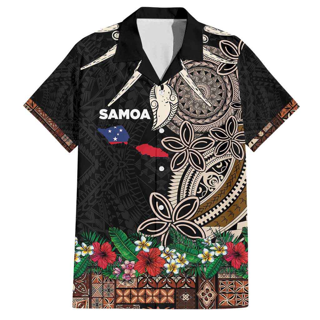Samoa Siapo Polynesian Art Family Matching Tank Maxi Dress and Hawaiian Shirt Tropical Flowers and Tatau Pattern Brown