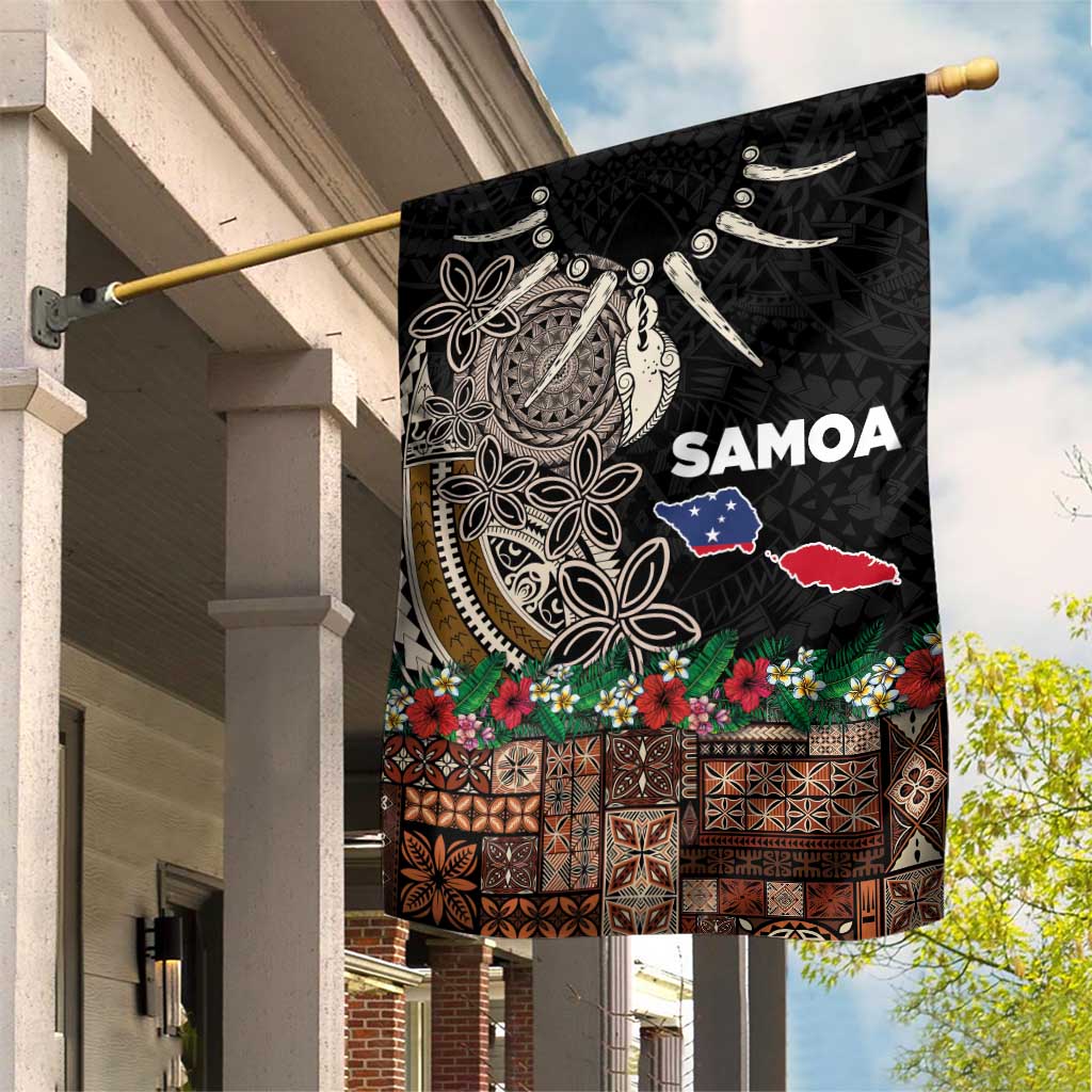 Samoa Siapo Polynesian Art Garden Flag Tropical Flowers and Tatau Pattern Brown