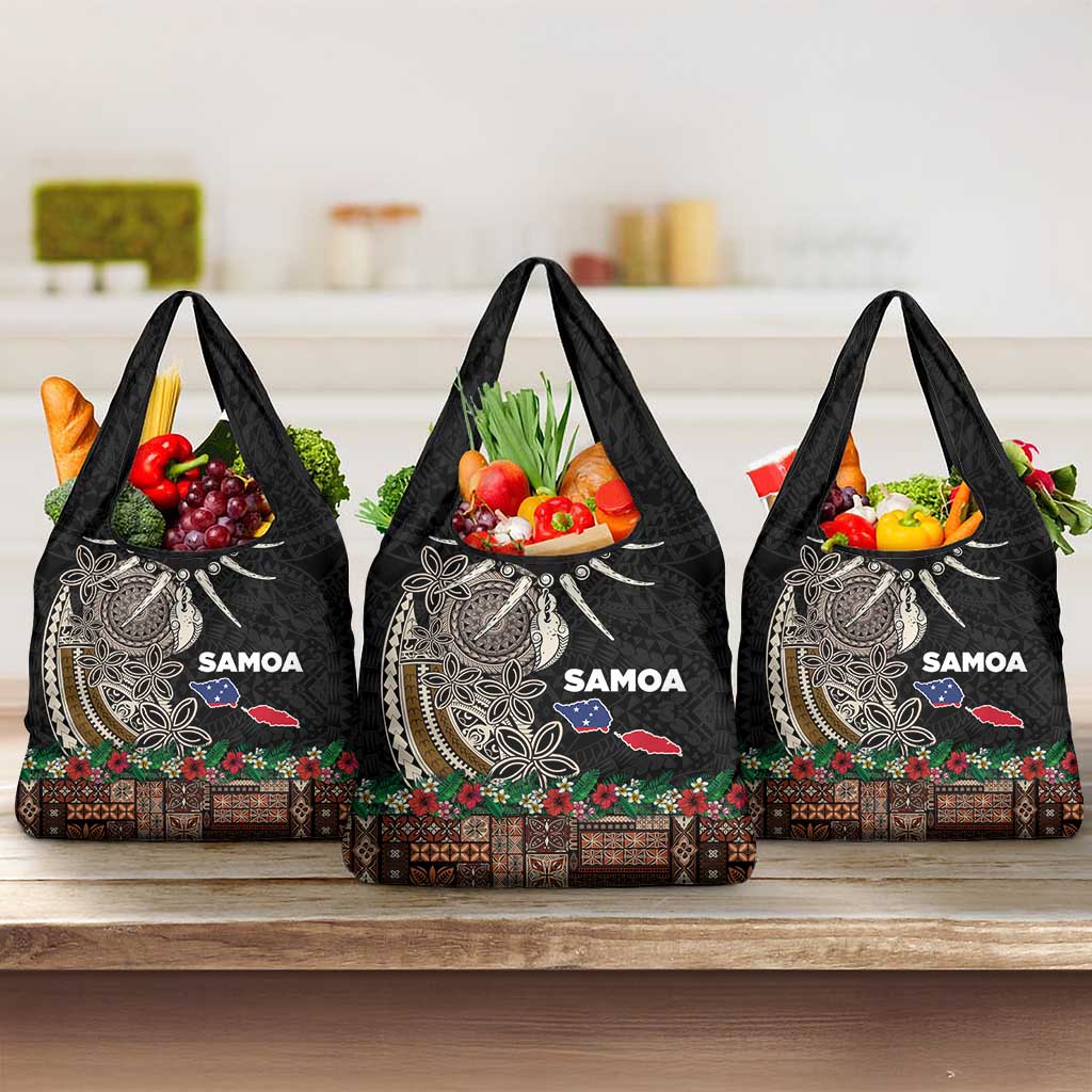 Samoa Siapo Polynesian Art Grocery Bag Tropical Flowers and Tatau Pattern Brown