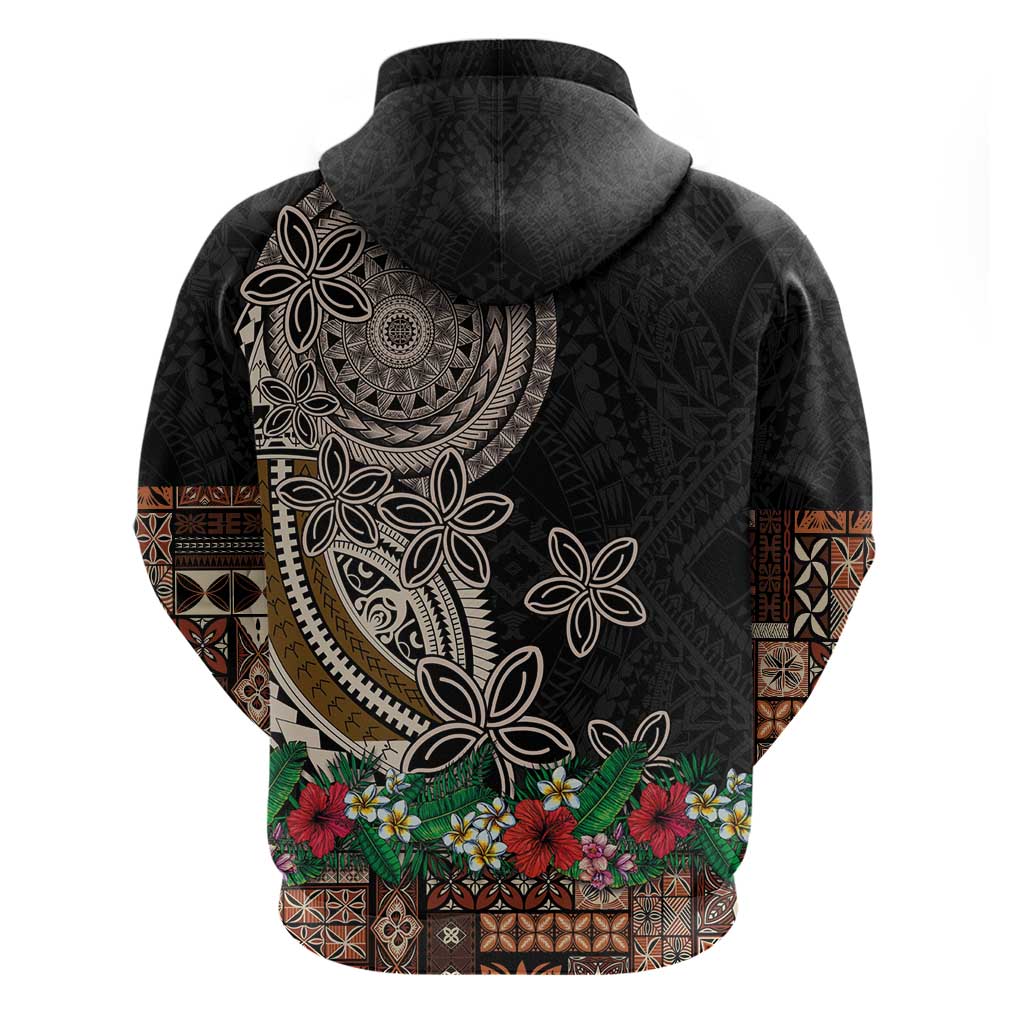 Samoa Siapo Polynesian Art Hoodie Tropical Flowers and Tatau Pattern Brown