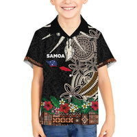 Samoa Siapo Polynesian Art Kid Hawaiian Shirt Tropical Flowers and Tatau Pattern Brown