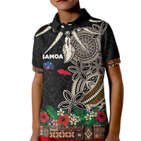 Samoa Siapo Polynesian Art Kid Polo Shirt Tropical Flowers and Tatau Pattern Brown