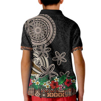 Samoa Siapo Polynesian Art Kid Polo Shirt Tropical Flowers and Tatau Pattern Brown