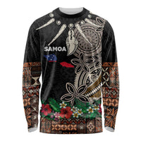 Samoa Siapo Polynesian Art Long Sleeve Shirt Tropical Flowers and Tatau Pattern Brown