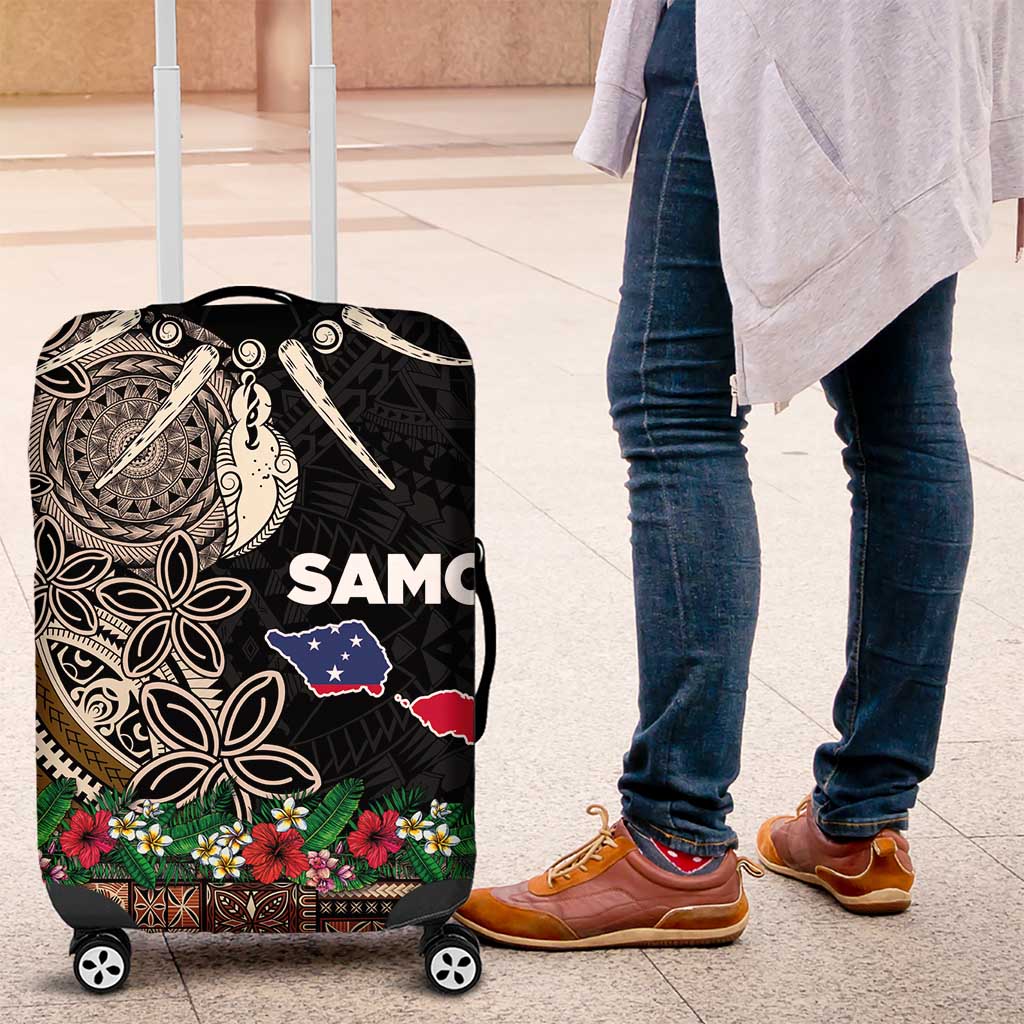 Samoa Siapo Polynesian Art Luggage Cover Tropical Flowers and Tatau Pattern Brown