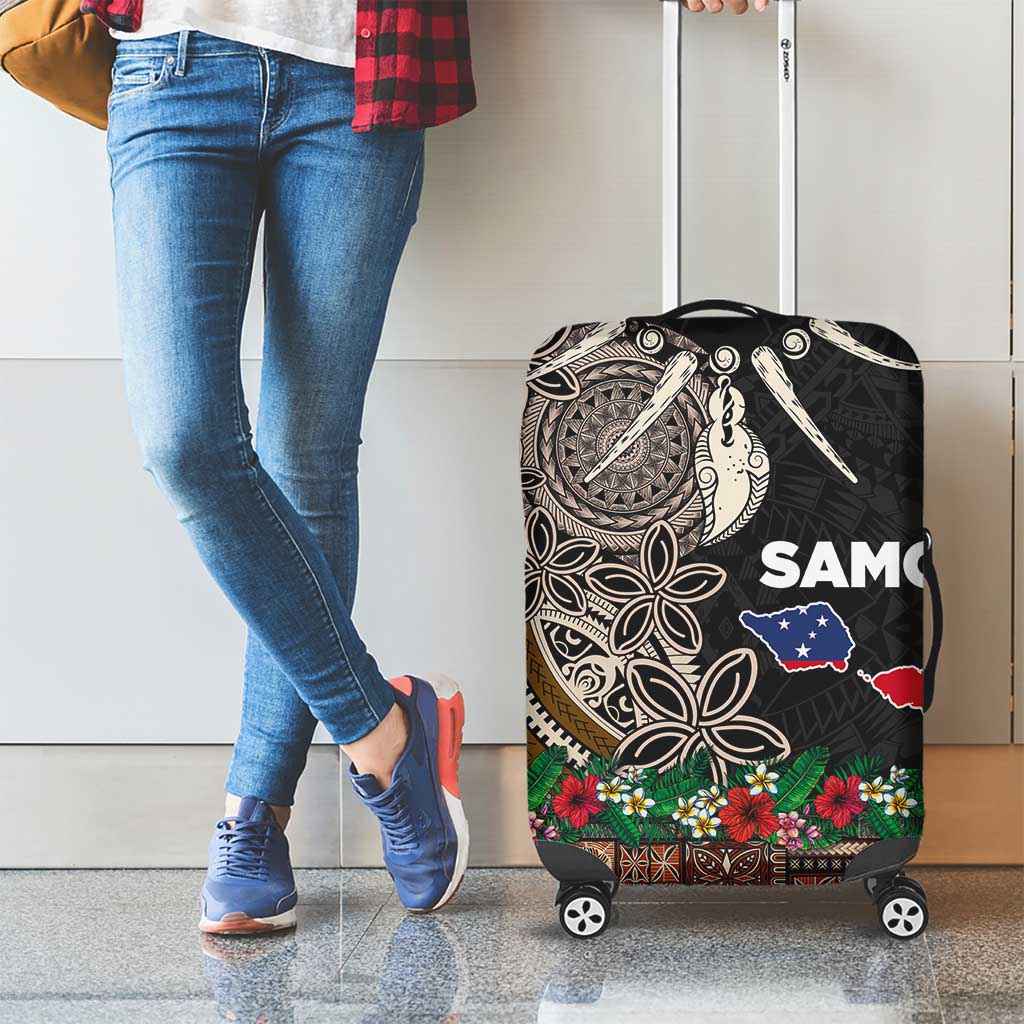 Samoa Siapo Polynesian Art Luggage Cover Tropical Flowers and Tatau Pattern Brown