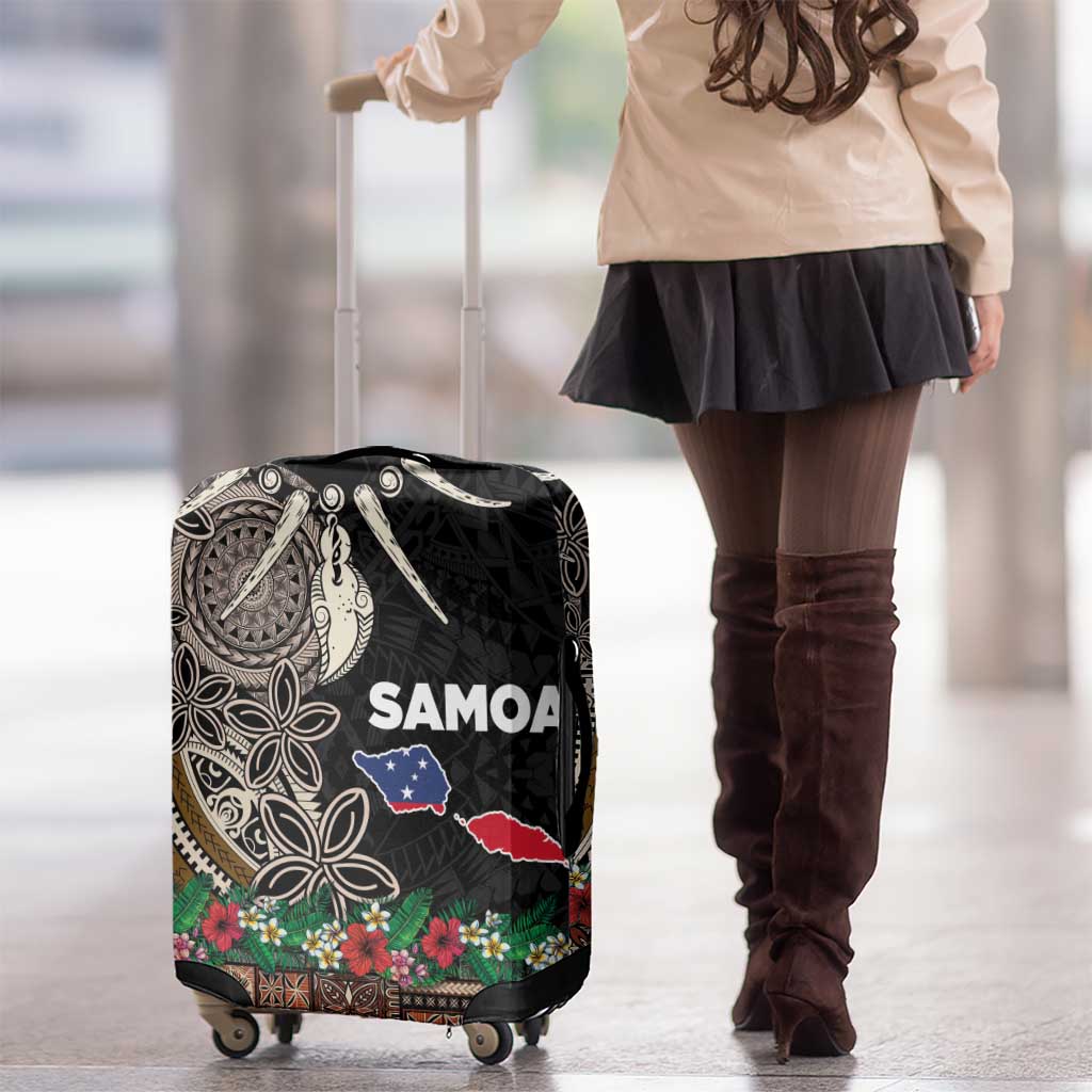 Samoa Siapo Polynesian Art Luggage Cover Tropical Flowers and Tatau Pattern Brown