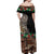 Samoa Siapo Polynesian Art Off Shoulder Maxi Dress Tropical Flowers and Tatau Pattern Brown