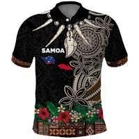 Samoa Siapo Polynesian Art Polo Shirt Tropical Flowers and Tatau Pattern Brown