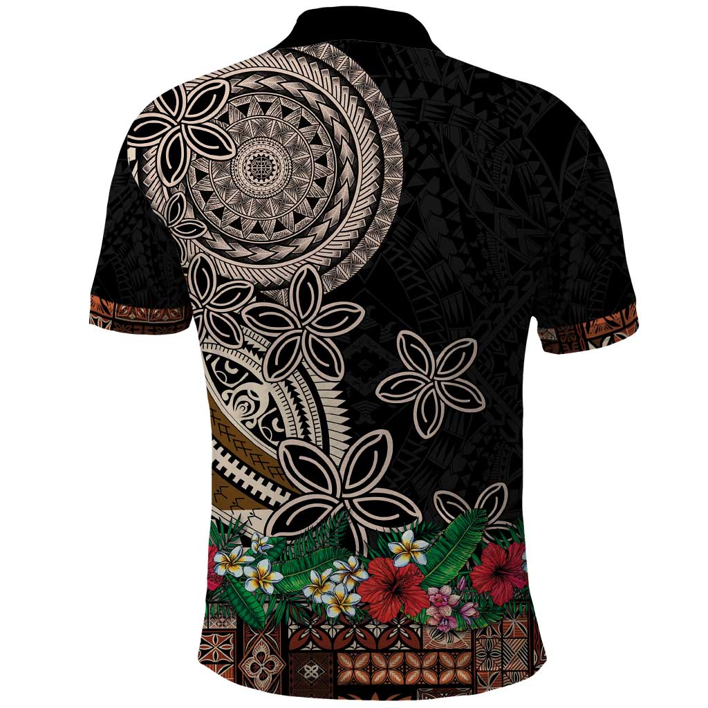 Samoa Siapo Polynesian Art Polo Shirt Tropical Flowers and Tatau Pattern Brown