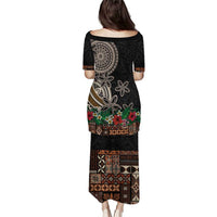 Samoa Siapo Polynesian Art Puletasi Tropical Flowers and Tatau Pattern Brown