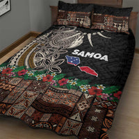 Samoa Siapo Polynesian Art Quilt Bed Set Tropical Flowers and Tatau Pattern Brown