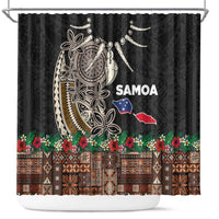 Samoa Siapo Polynesian Art Shower Curtain Tropical Flowers and Tatau Pattern Brown
