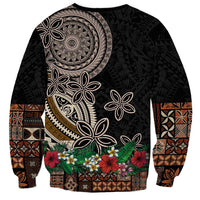 Samoa Siapo Polynesian Art Sweatshirt Tropical Flowers and Tatau Pattern Brown