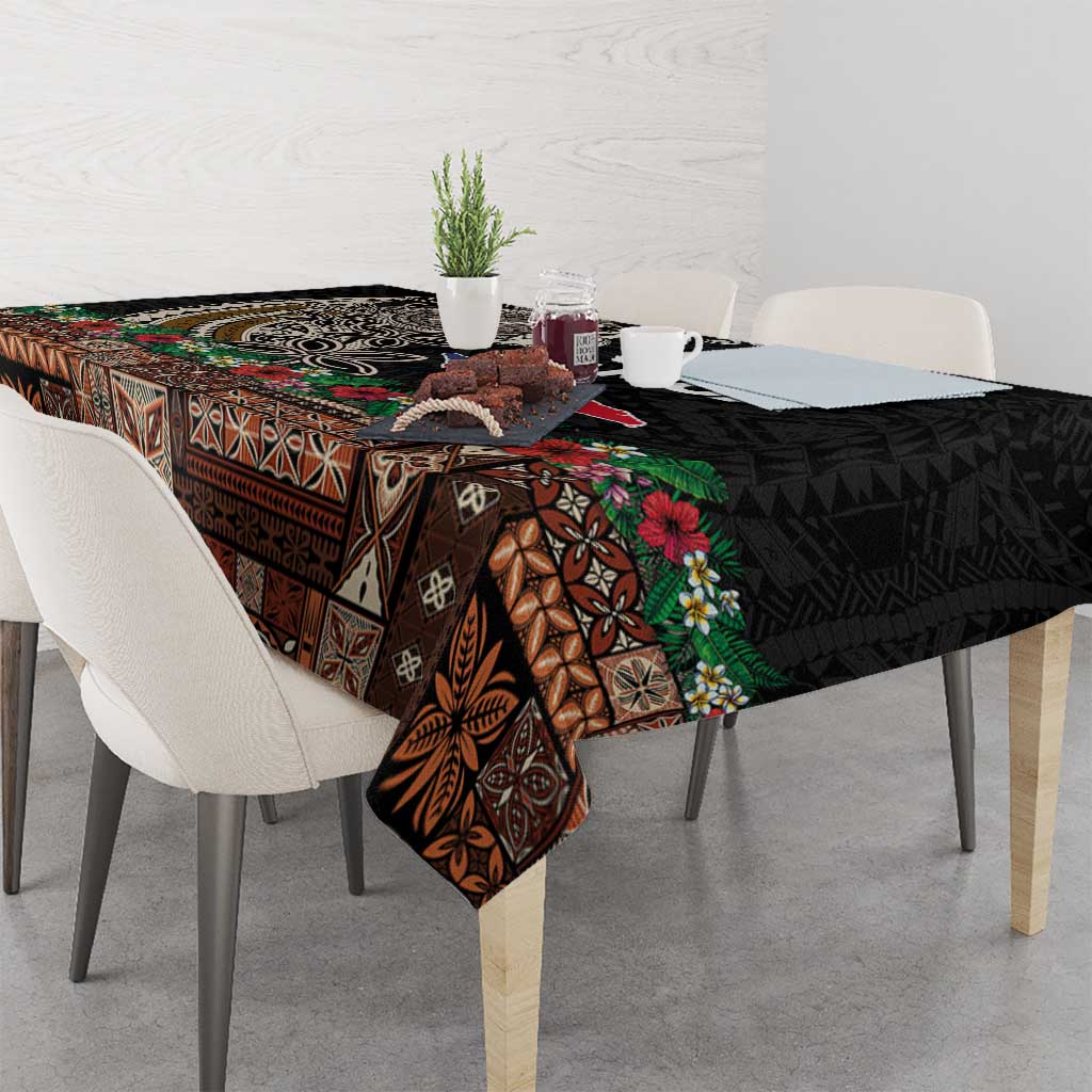 Samoa Siapo Polynesian Art Tablecloth Tropical Flowers and Tatau Pattern Brown