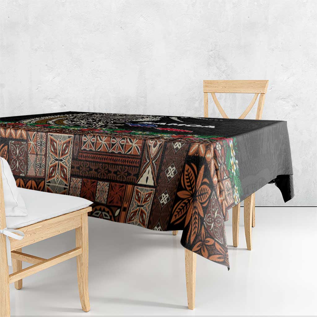Samoa Siapo Polynesian Art Tablecloth Tropical Flowers and Tatau Pattern Brown