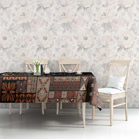 Samoa Siapo Polynesian Art Tablecloth Tropical Flowers and Tatau Pattern Brown